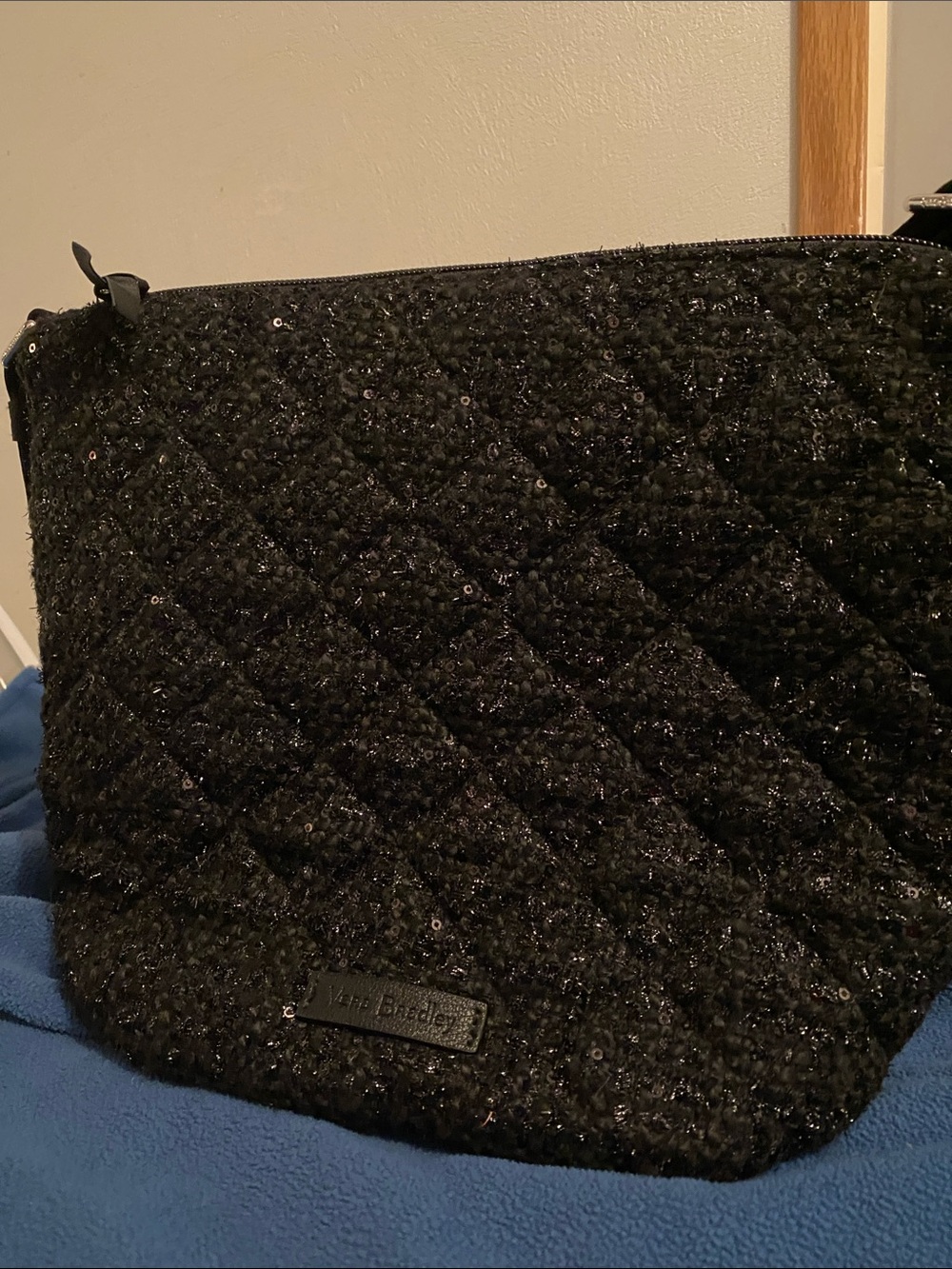 Vera Bradley Sequin Black Quilted Shoulder Tote Bag Adj. Strap Winter Ornaments